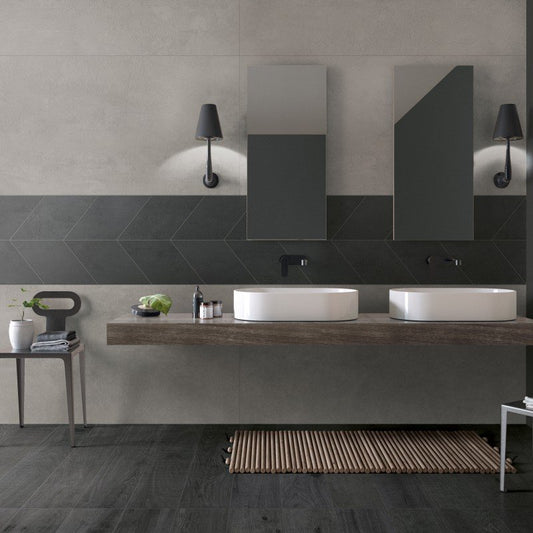 Gres Porcellanato Effetto Cemento Rettificato Naturale 30x34 9mm Coal Crossroad Chalk - ABK