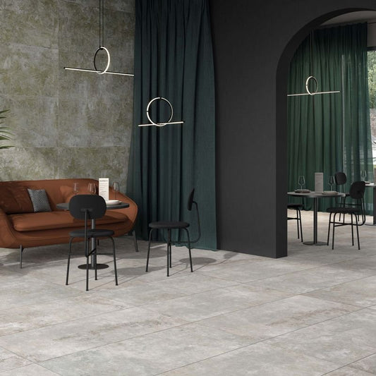 Gres Porcellanato Effetto Cemento Rettificato Naturale 60x120 8.5mm Sage Ghost - ABK