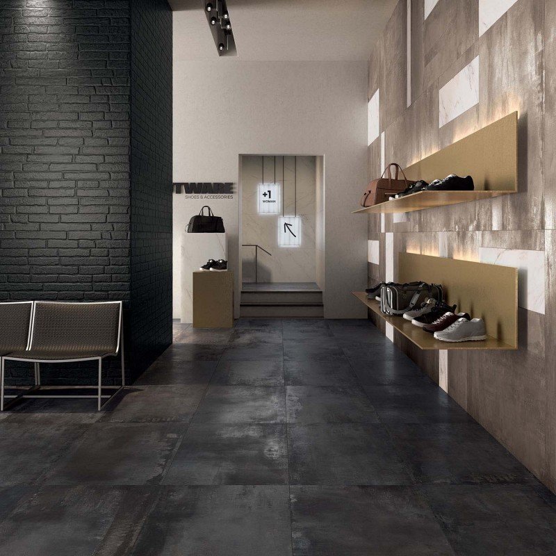 Gres Porcellanato Effetto Metallo Rettificato Lappato 30x120 8.5mm Dark Interno 9 - ABK