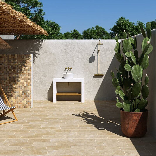 Non-Rectified Stone Effect Porcelain Tile Grip 21.6x43.5 8.5mm Stone Lab Quartzite Beige - Herberia