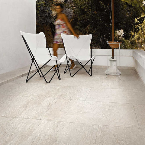 Gres Porcellanato Effetto Pietra Rettificato Grip 80x80 9mm Blanc Ardoise - Florim