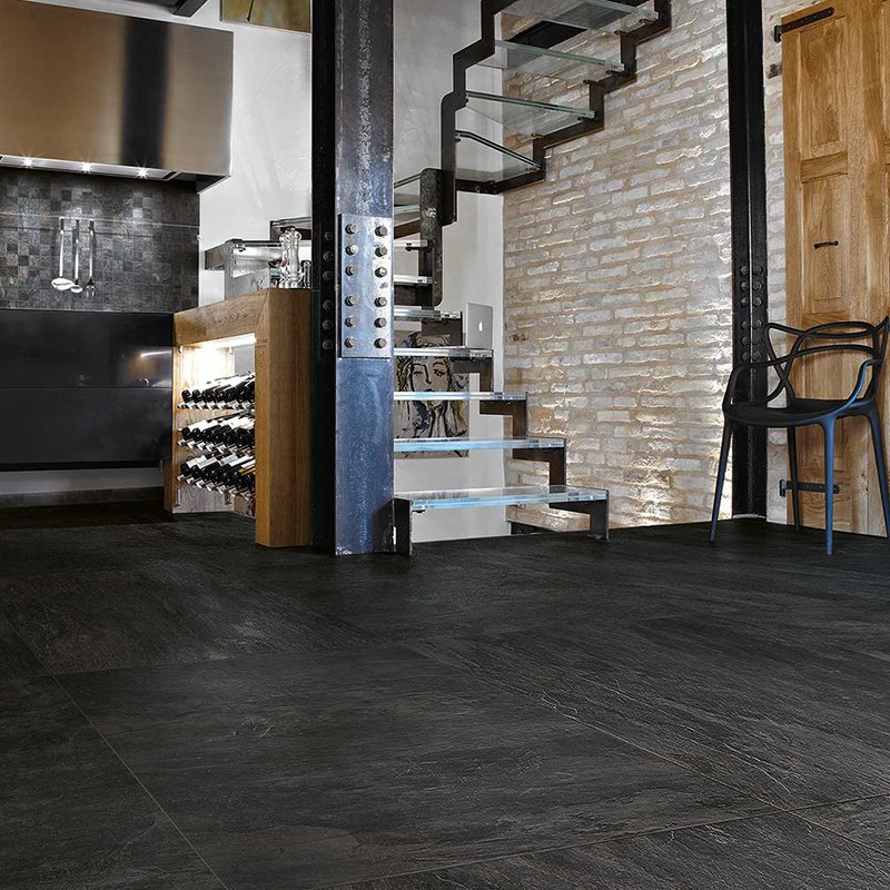 Gres Porcellanato Effetto Pietra Rettificato Grip 80x80 9mm Noir Ardoise - Florim