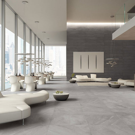 Natural Rectified Stone Effect Porcelain Stoneware 80x80 8.5mm Graphite Burlington Stone - Gardenia Orchidea