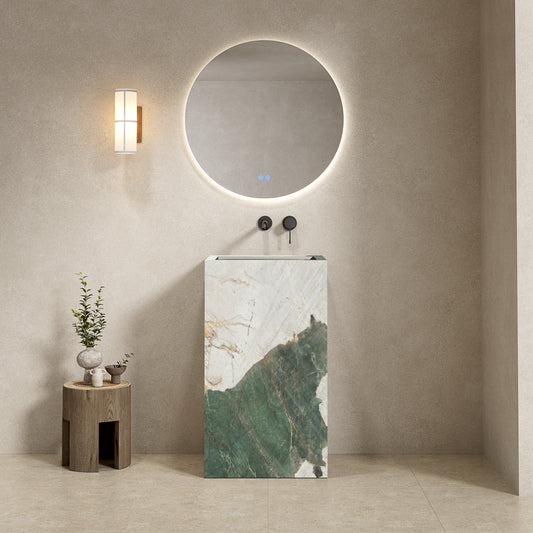 Lavabo Freestanding in Gres Opaco Heritage Aqua 60 cm Specchio Tondo Retroilluminato - Pedestal