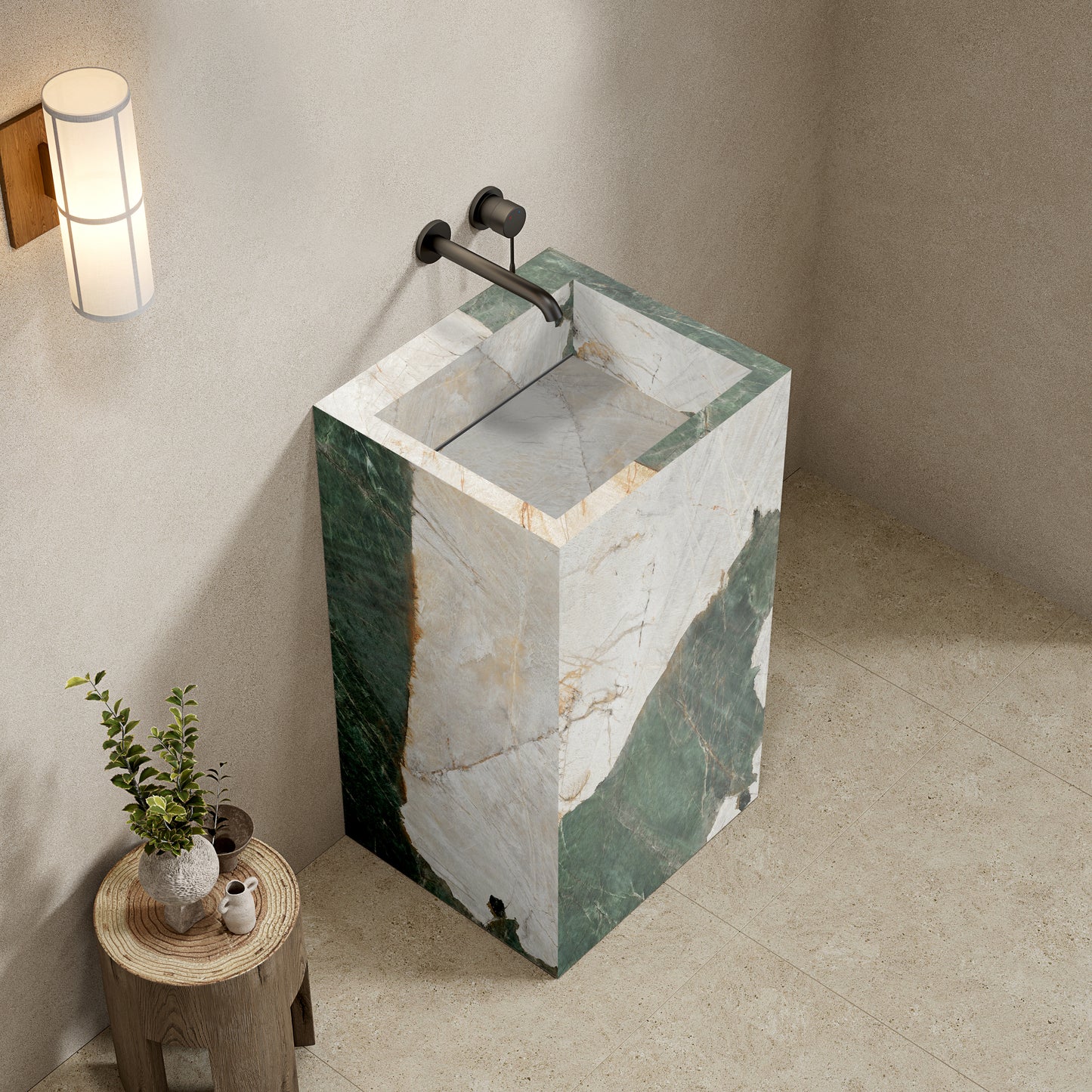Lavabo Freestanding in Gres Lucido Heritage Aqua 60 cm - Pedestal