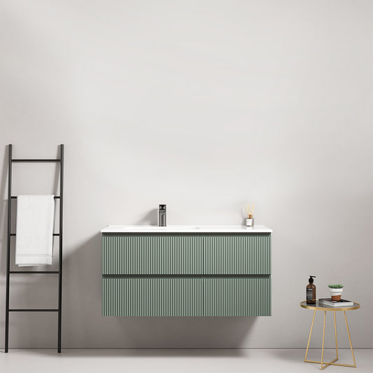 Mobile bagno sospeso cannettato 100 cm Verde Salvia Lavabo a Sinistra in Ceramica Senza Specchio - Fiji Paint.