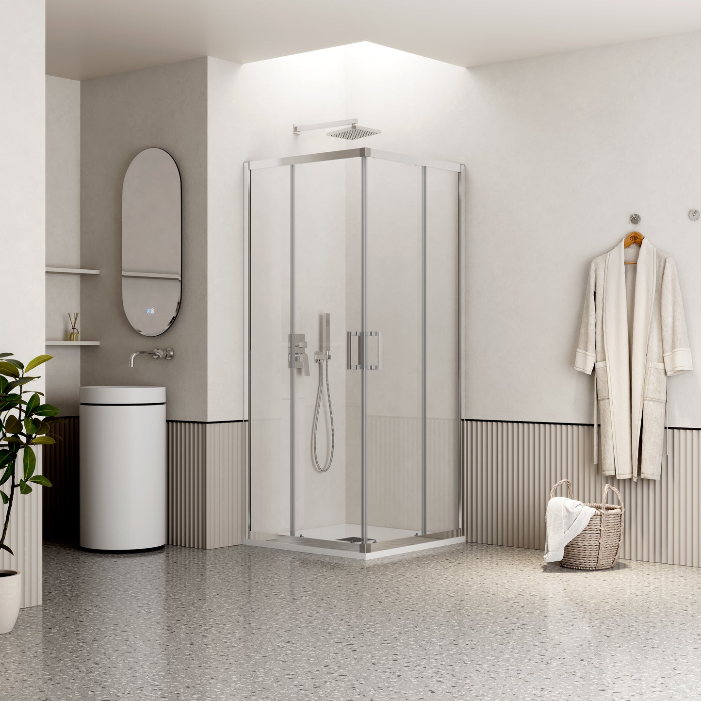 Box Doccia 80x80 cm Doppio Scorrevole Vetro Trasparente e Profilo Cromo - Escape