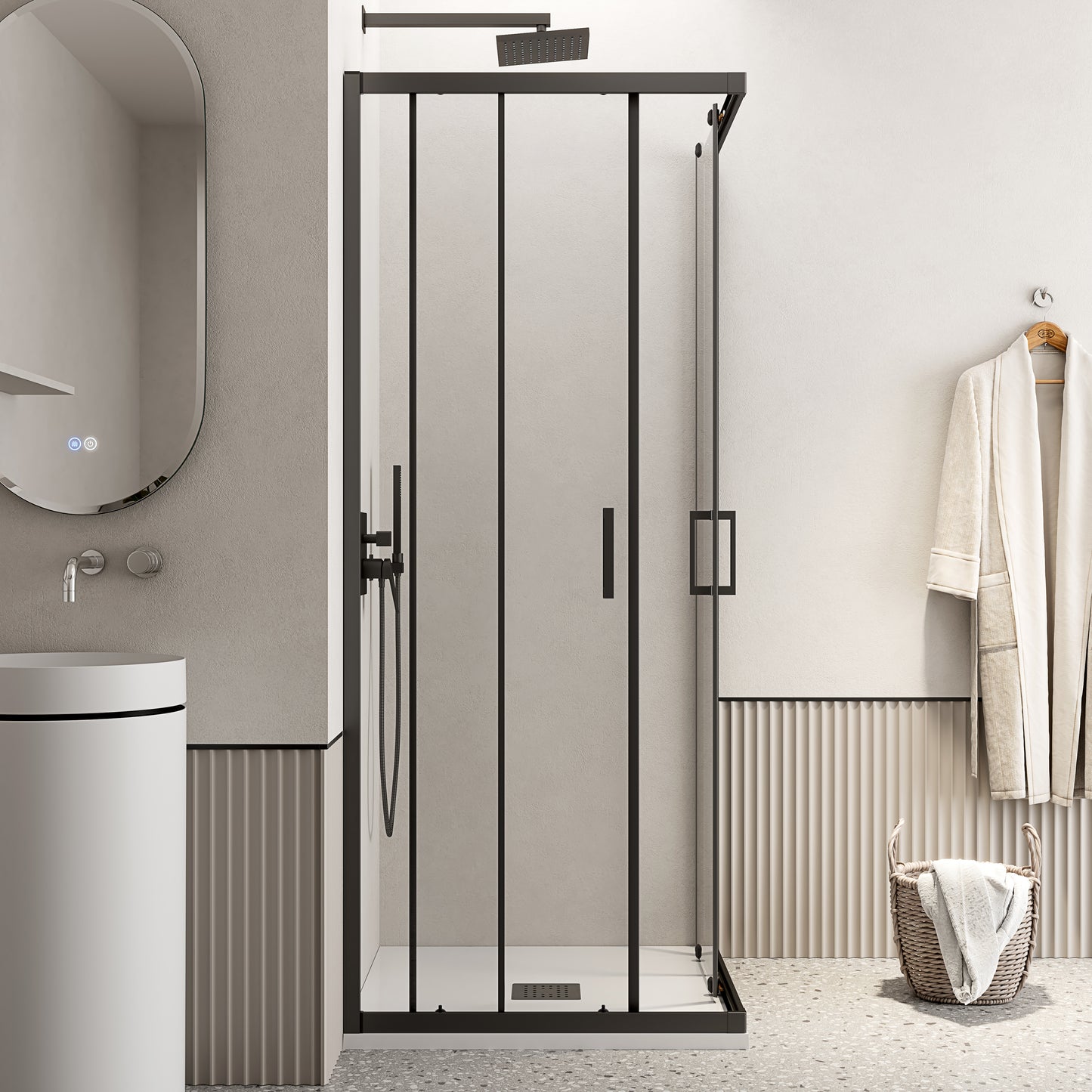 Box Doccia 80x80 cm Doppio Scorrevole Vetro Trasparente e Profilo Nero - Escape