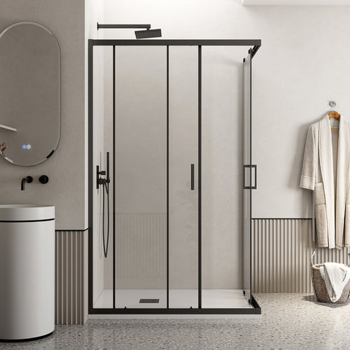 Box Doccia 70x90 cm Doppio Scorrevole Vetro Trasparente e Profilo Nero - Escape