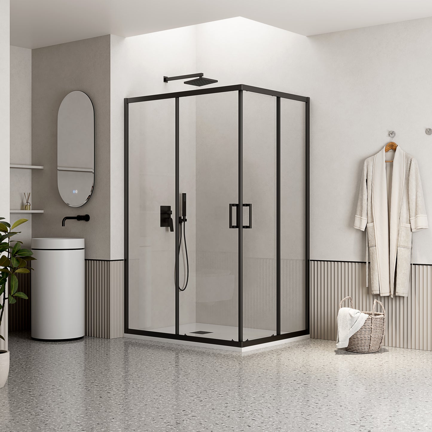 Box Doccia 70x90 cm Doppio Scorrevole Vetro Trasparente e Profilo Nero - Escape