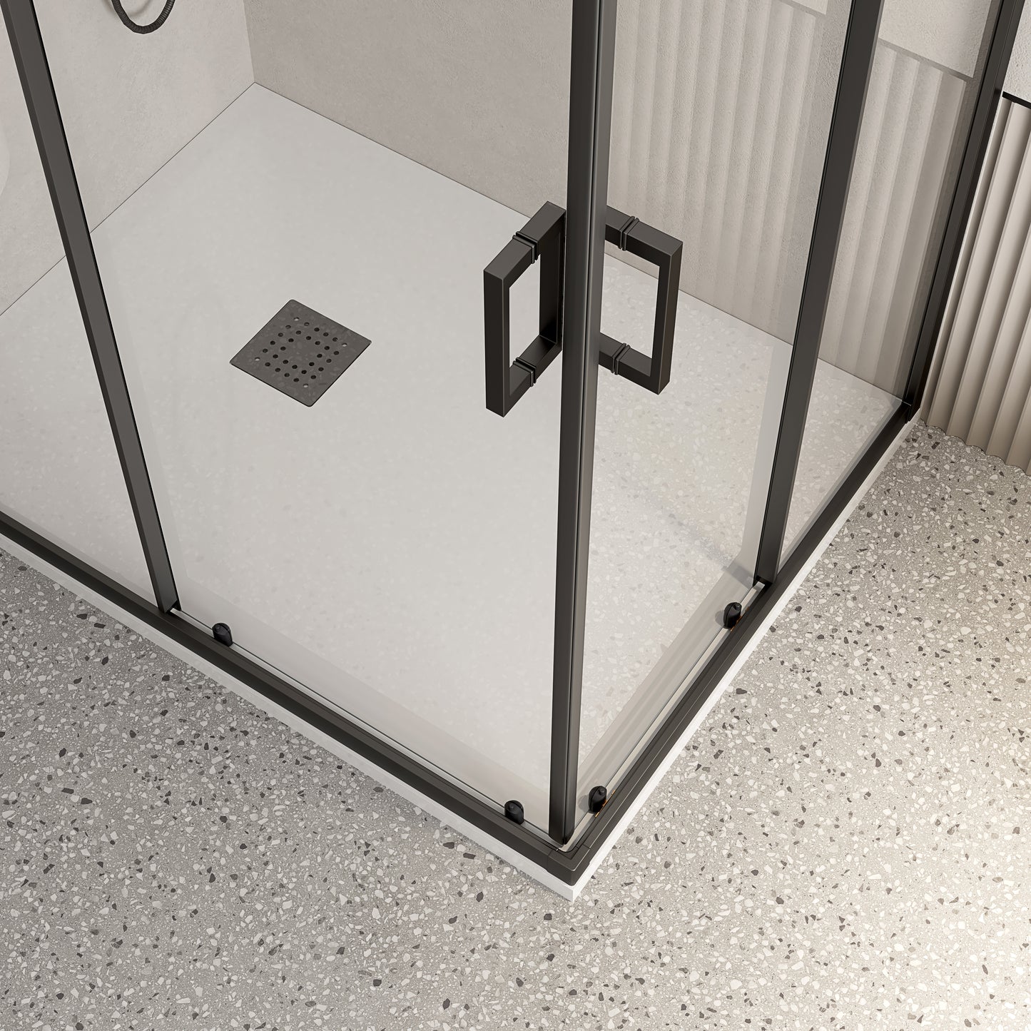 Box Doccia 70x90 cm Doppio Scorrevole Vetro Trasparente e Profilo Nero - Escape