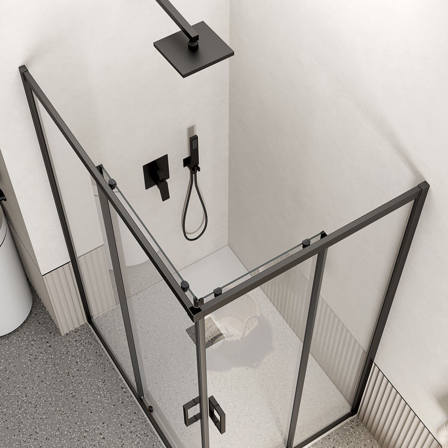 Box Doccia 70x90 cm Doppio Scorrevole Vetro Trasparente e Profilo Nero - Escape