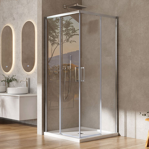 Box Doccia 100x100 cm Doppio Scorrevole Vetro Trasparente e Profilo Cromo - Rest