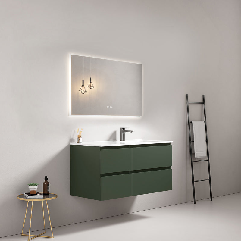 Mobile bagno sospeso 100 cm Verde Comodoro Lavabo a Destra in Ceramica Specchio Quadro Retroilluminato - Fiji Paint
