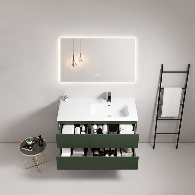 Mobile bagno sospeso 100 cm Verde Comodoro Lavabo a Destra in Ceramica Specchio Quadro Retroilluminato - Fiji Paint
