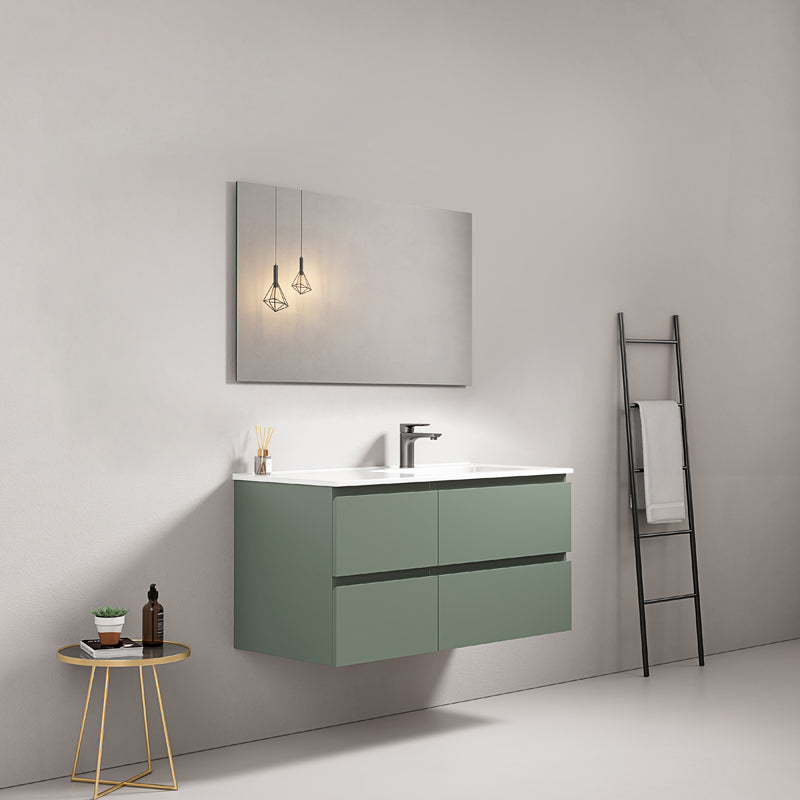 Mobile bagno sospeso 100 cm Verde Salvia Lavabo a Destra in Ceramica Specchio Quadro - Fiji Paint