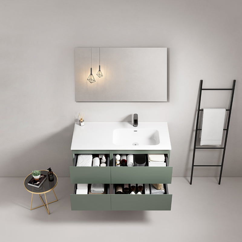 Mobile bagno sospeso 100 cm Verde Salvia Lavabo a Destra in Ceramica Specchio Quadro - Fiji Paint