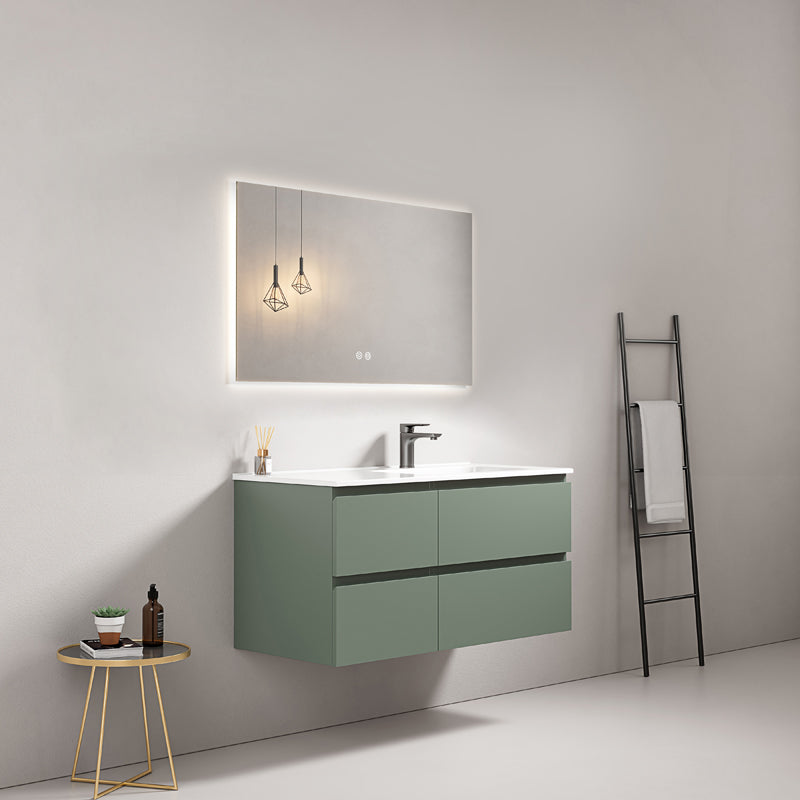 Mobile bagno sospeso 100 cm Verde Salvia Lavabo a Destra in Ceramica Specchio Quadro Retroilluminato - Fiji Paint