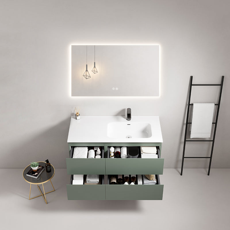Mobile bagno sospeso 100 cm Verde Salvia Lavabo a Destra in Ceramica Specchio Quadro Retroilluminato - Fiji Paint