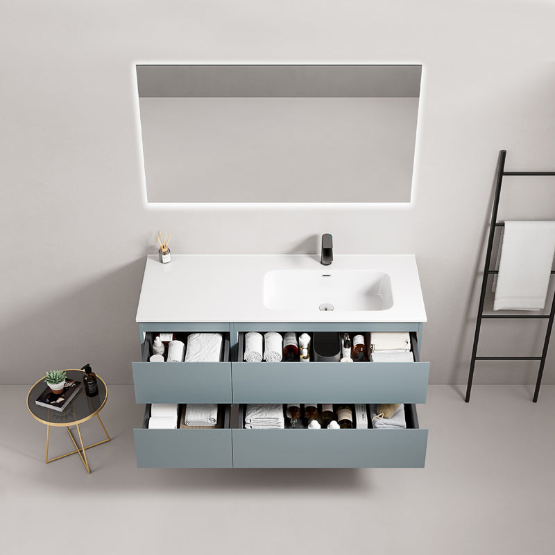 Mobile bagno sospeso 120 cm Blu Avio Lavabo a Destra in Ceramica Specchio Quadro Retroilluminato - Fiji Paint