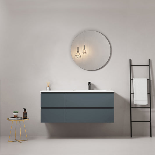 Mobile bagno sospeso 120 cm Blu Mare Lavabo a Destra in Ceramica Specchio Tondo - Fiji Paint