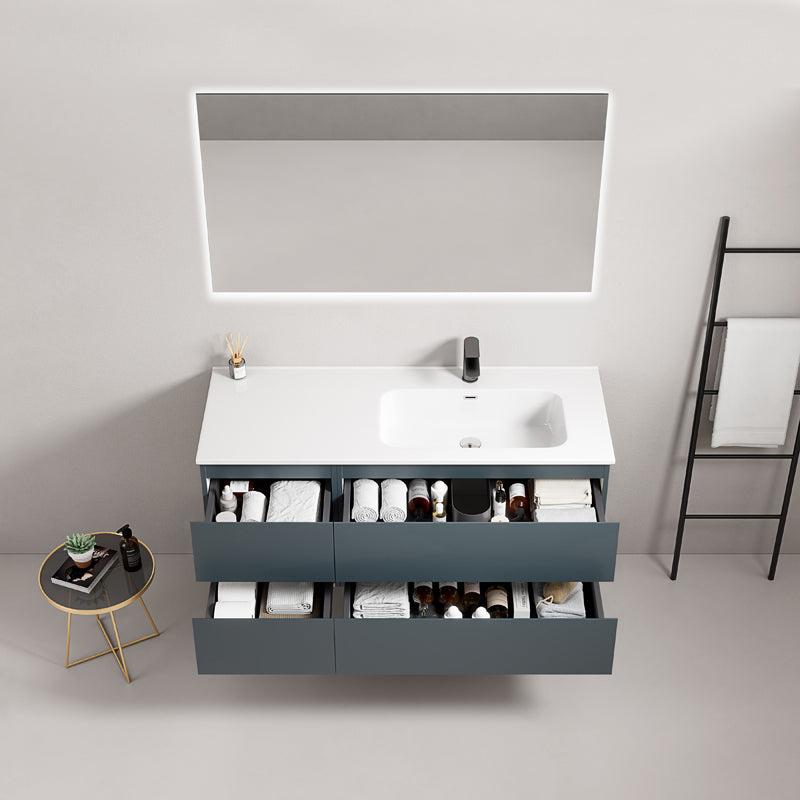 Mobile bagno sospeso 120 cm Blu Mare Lavabo a Destra in Ceramica Specchio Quadro Retroilluminato - Fiji Paint