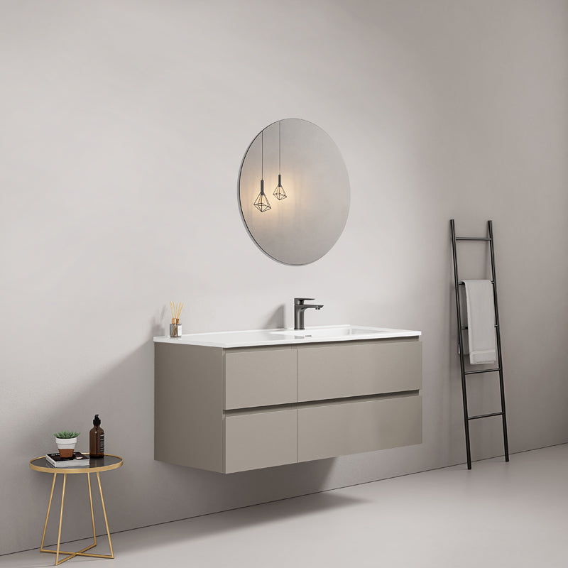 Mobile bagno sospeso 120 cm Grigio Cenere Lavabo a Destra in Ceramica Specchio Tondo - Fiji Paint