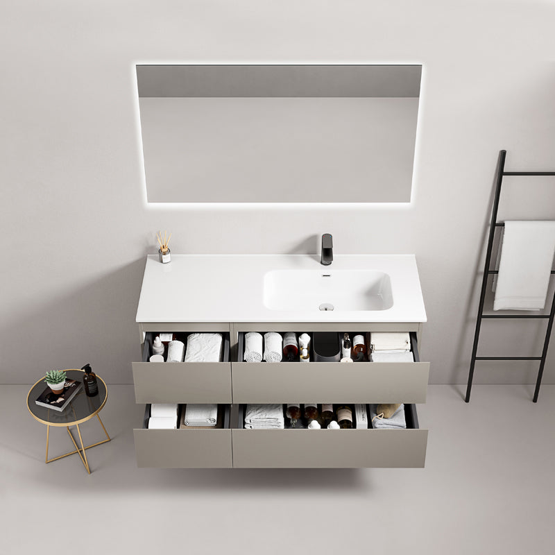 Mobile bagno sospeso 120 cm Grigio Cenere Lavabo a Destra in Ceramica Specchio Quadro Retroilluminato - Fiji Paint