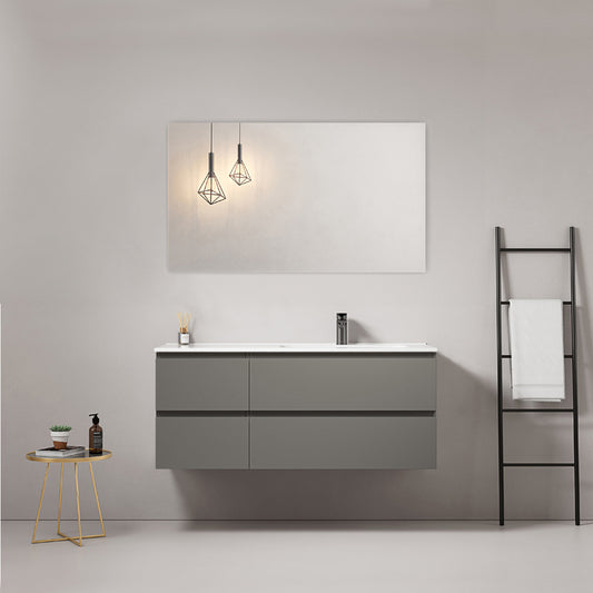 Mobile bagno sospeso 120 cm Grigio Londra Lavabo a Destra in Ceramica Specchio Quadro - Fiji Paint