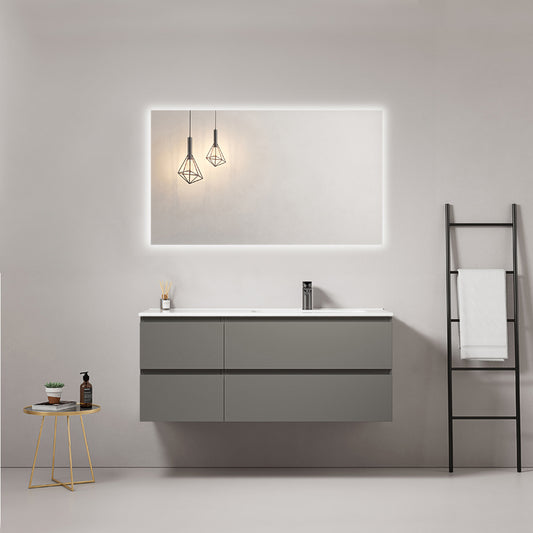 120cm London Grey Wall-hung Bathroom Cabinet Ceramic Sink on the Right Backlit Mirror - Fiji Paint