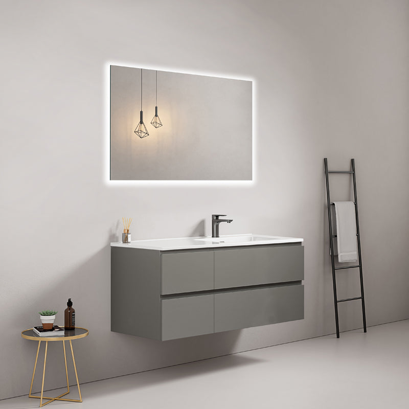 120cm London Grey Wall-hung Bathroom Cabinet Ceramic Sink on the Right Backlit Mirror - Fiji Paint