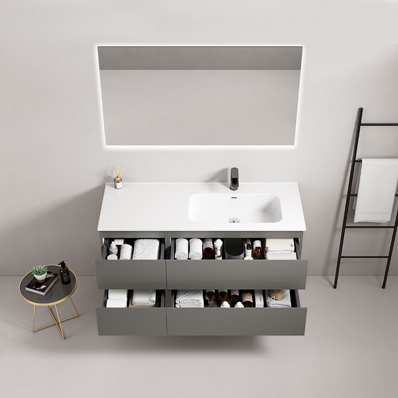 120cm London Grey Wall-hung Bathroom Cabinet Ceramic Sink on the Right Backlit Mirror - Fiji Paint