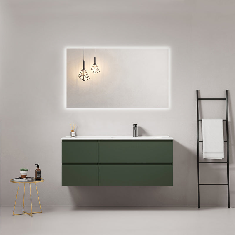 Mobile bagno sospeso 120 cm Verde Comodoro Lavabo a Destra in Ceramica Specchio Quadro Retroilluminato - Fiji Paint