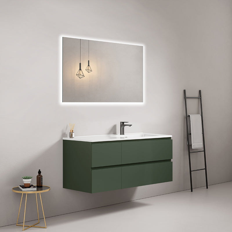 Mobile bagno sospeso 120 cm Verde Comodoro Lavabo a Destra in Ceramica Specchio Quadro Retroilluminato - Fiji Paint