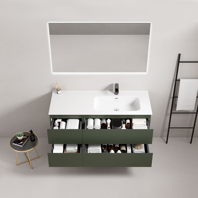 Mobile bagno sospeso 120 cm Verde Comodoro Lavabo a Destra in Ceramica Specchio Quadro Retroilluminato - Fiji Paint