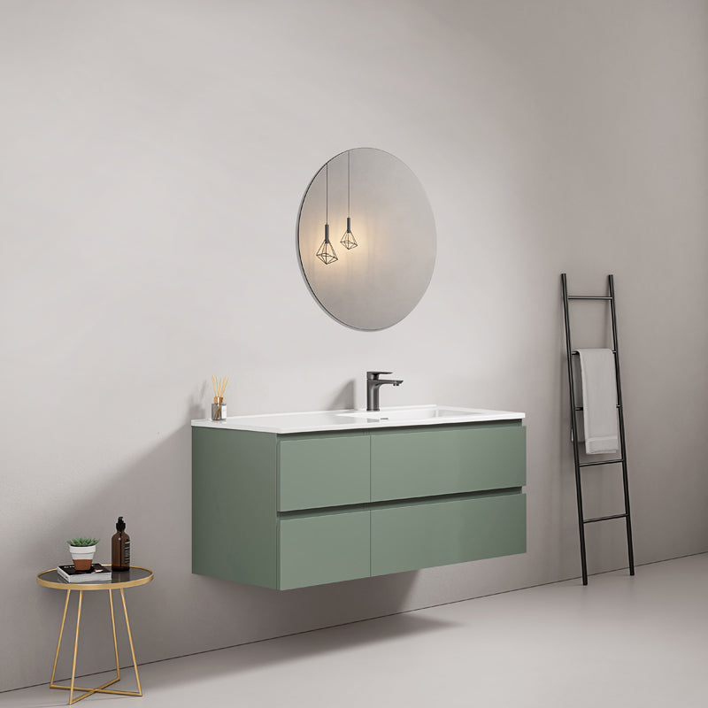 Mobile bagno sospeso 120 cm Verde Salvia Lavabo a Destra in Ceramica Specchio Tondo - Fiji Paint