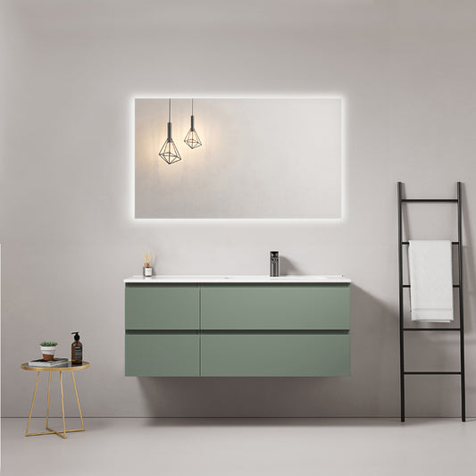Mobile bagno sospeso 120 cm Verde Salvia Lavabo a Destra in Ceramica Specchio Quadro Retroilluminato - Fiji Paint