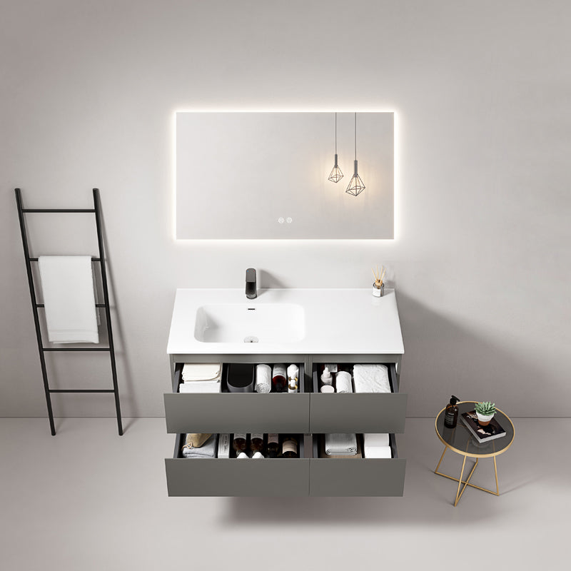 Mobile bagno sospeso 100 cm Grigio Londra Lavabo a Sinistra in Ceramica Specchio Quadro Retroilluminato - Fiji Paint
