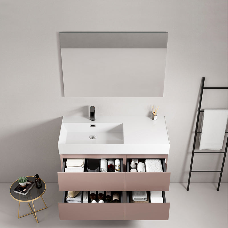 Mobile bagno sospeso 100 cm Rosa Retro Lavabo a Sinistra in Resina Specchio Quadro - Fiji Paint