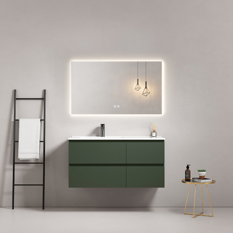 Mobile bagno sospeso 100 cm Verde Comodoro Lavabo a Sinistra in Ceramica Specchio Quadro Retroilluminato - Fiji Paint