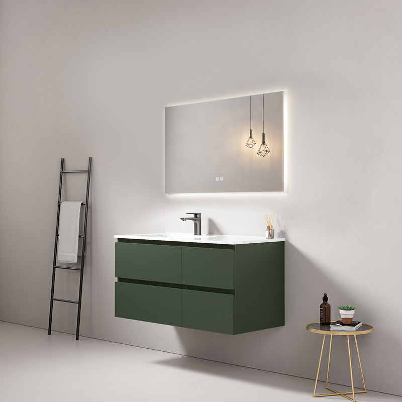 Mobile bagno sospeso 100 cm Verde Comodoro Lavabo a Sinistra in Ceramica Specchio Quadro Retroilluminato - Fiji Paint