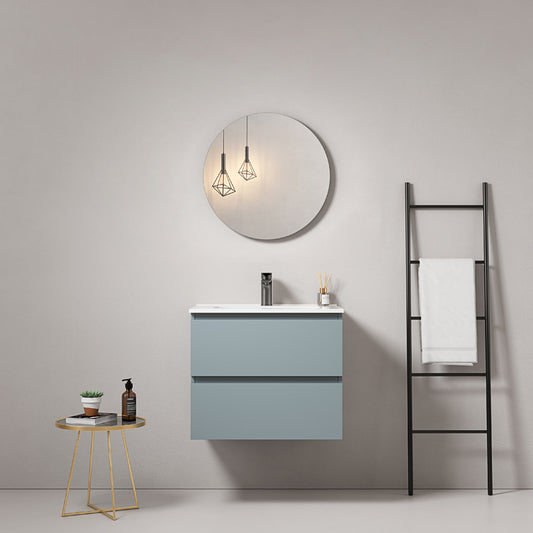 60cm suspended bathroom cabinet Avio Blue Ceramic sink Round mirror - Fiji Paint
