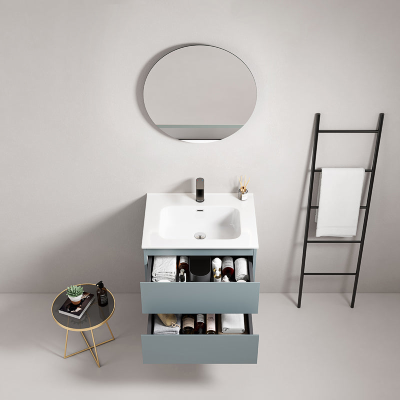 Mobile bagno sospeso 60 cm Blu Avio Lavabo in Ceramica Specchio Tondo - Fiji Paint