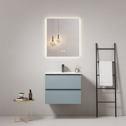 Mobile bagno sospeso 60 cm Blu Avio Lavabo in Ceramica Specchio Quadro Retroilluminato - Fiji Paint