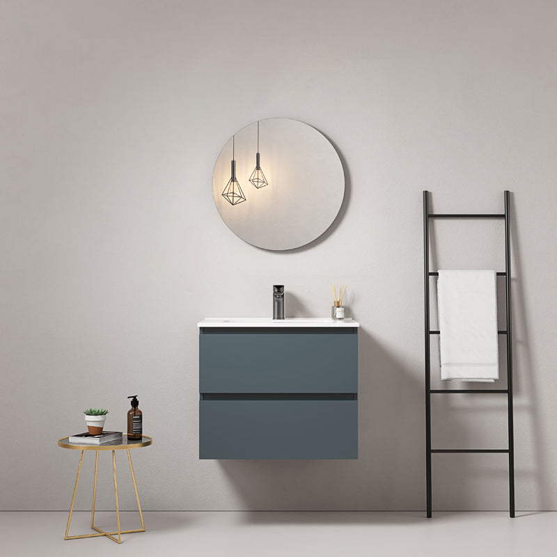 60cm Wall-hung Bathroom Cabinet Sea Blue Ceramic Sink Round Mirror - Fiji Paint