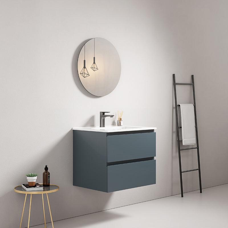 60cm Wall-hung Bathroom Cabinet Sea Blue Ceramic Sink Round Mirror - Fiji Paint