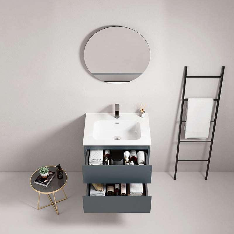 60cm Wall-hung Bathroom Cabinet Sea Blue Ceramic Sink Round Mirror - Fiji Paint