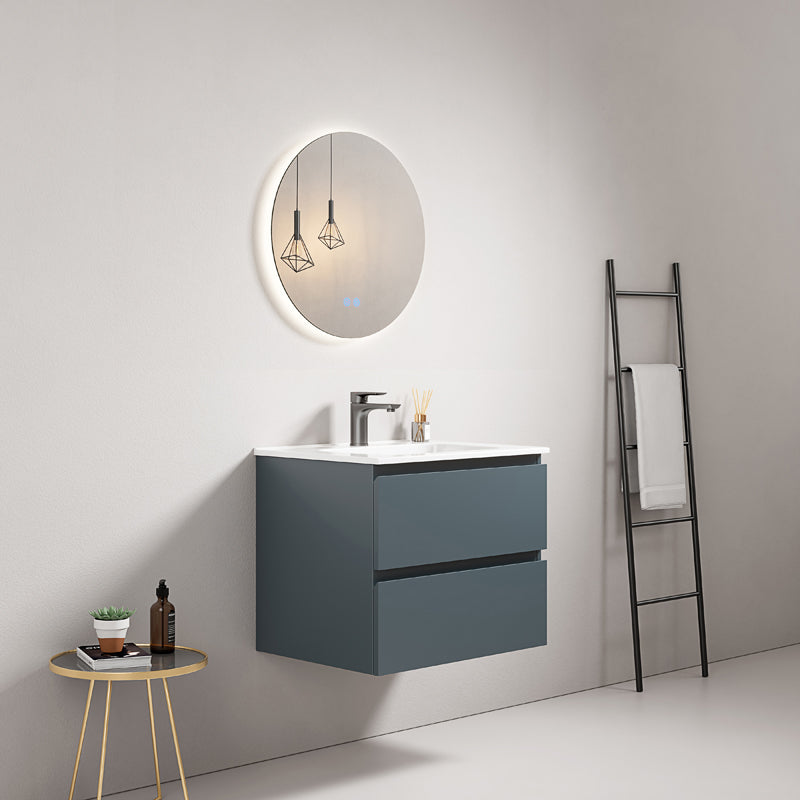 60cm Wall-hung Bathroom Cabinet Sea Blue Ceramic Sink Round Backlit Mirror - Fiji Paint