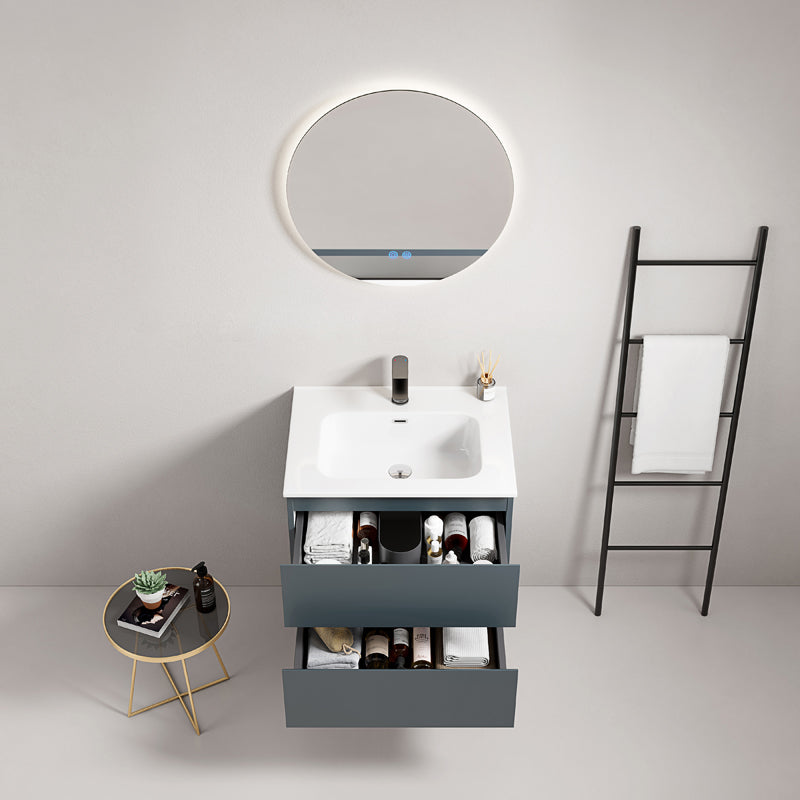 60cm Wall-hung Bathroom Cabinet Sea Blue Ceramic Sink Round Backlit Mirror - Fiji Paint