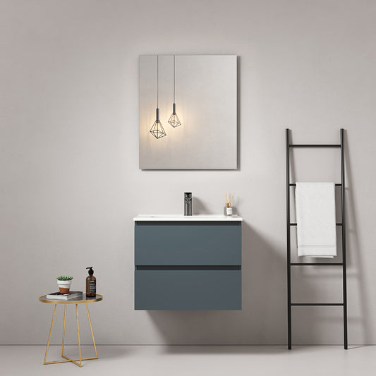 60cm Wall-hung Bathroom Cabinet Sea Blue Ceramic Sink Mirror Quadro - Fiji Paint